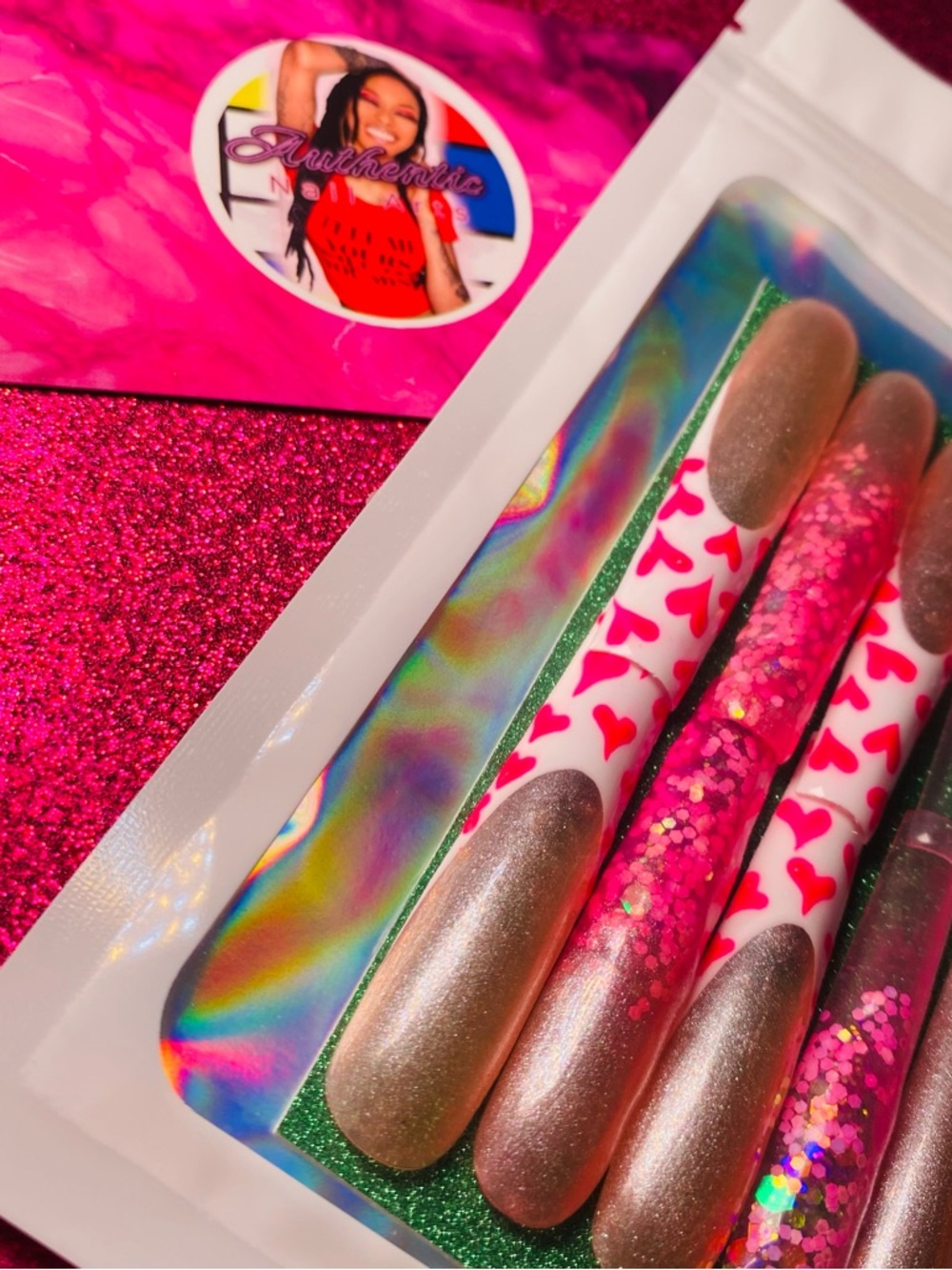 pink and white press on nail set